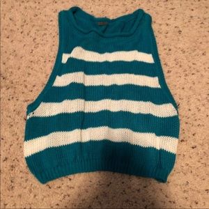 Teal and white sweater crop top